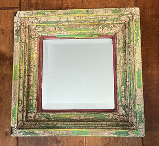 HEAVY SMALL GREEN DISTRESSED MIRROR 11" SQUARE 2" THICK GREAT CONDITION  (KJS) RCD
