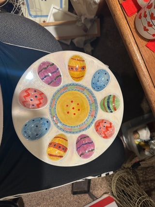 Vintage colorful Egg Dish w/center well|46330