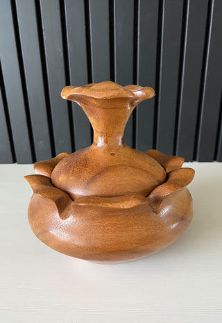 Vintage monkey pod lotus lidded bowl RSV|105576