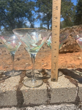 BB Set of 6 NWT Romanian Euroglass 7.5” Floral Martini Glasses