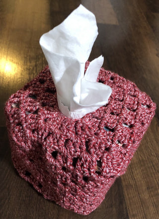 Red White Crochet Tissue Box Cover MTS