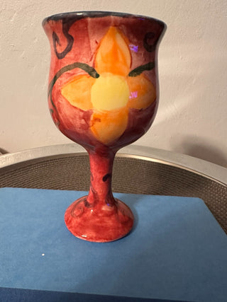 Pottery Chalice Red Flower 6.5" MTS|128354