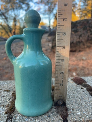 VINTAGE SEA GREEN POTTERY PITCHER STYLE VASE, Zanesville 8" Oil & VINEGAR, CRUET