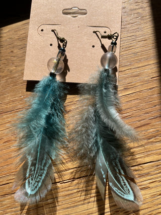 Feather earrings Turquoise/Glass bead RSV|68460