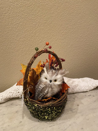 Fall decorative basket w/white owl RCD