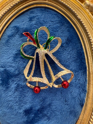 VTS GERRY'S Christmas Bells Goldtone Pin Brooch Christmas Holiday Jewelry|140242