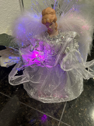 Kurt Adler 12" White Silver LED Light Fiber Optic Angel Christmas Tree Topper-RSV|126794