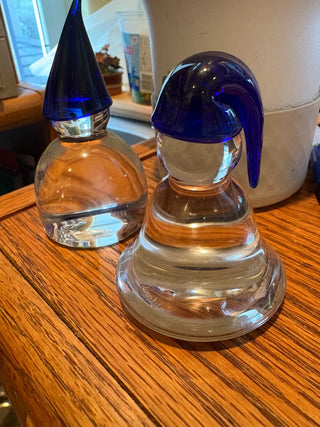 Hadeland Glass Crystal Gnomes/elves w/blue stocking caps -Set of 2 -|129425