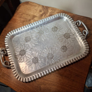 Hand Wrought Hammered Aluminum Sunflower Tray RCD|120343