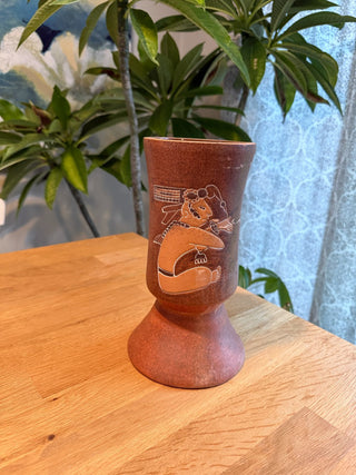 Vtg Mayan Aztec Ceramic Vase