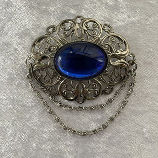 vintage pin/brooch blue & silver oval RSV