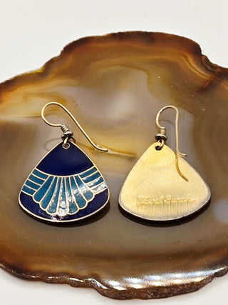 Laurel Burch Earrings "blue and teal fans" RSV