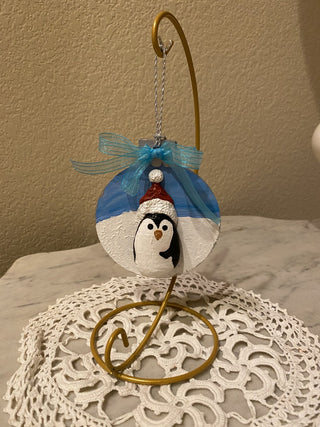 Handcrafted penguin art rock ornament RCD|126362