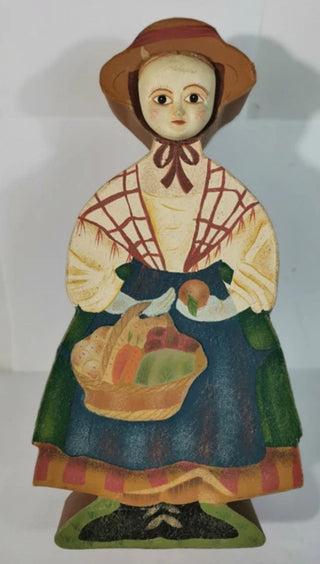 Vintage Folk Art Pioneer Women -Girl shaped Decorative Storage Box #62 VV MTS