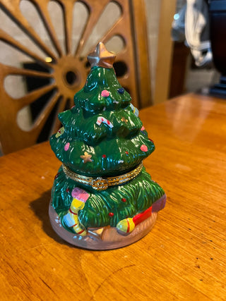 Vintage Porcelain Christmas Tree Hinged Trinket Box RSV|123694
