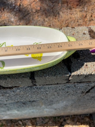 JP yellow, green oval-shaped BIA Cordon Bleu ceramic serving dish