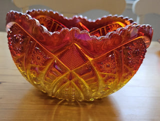 Vintage L.E.Smith Carnival Glass Indiana Amber Marigold Iridescent Heavy 9"