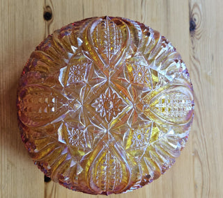 Vintage L.E.Smith Carnival Glass Indiana Amber Marigold Iridescent Heavy 9"
