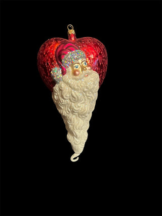 Vintage Christmas Glass Ornament Larry Fraga Made in Poland Santa with Red heart #62 VV MTS|139071