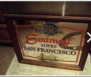 Vintage Smirnoff loves San Francisco Mirror wood frame golden gate bridge cable#47 VV MTS|115674