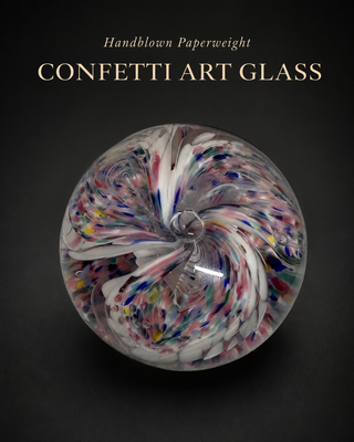 Vintage Prestige Art Glass 2000 Elwood Indiana Handblown Confetti Paperweight
