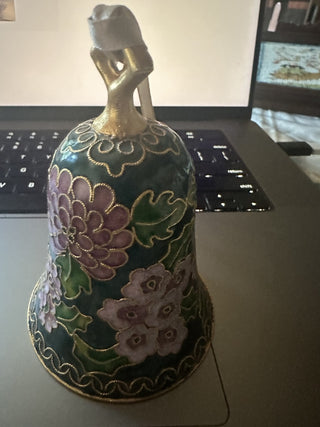 Vintage Brass and Enamel Cloisonne Bell Flowers and leaves 2" Tall #62 VV MTS|74107
