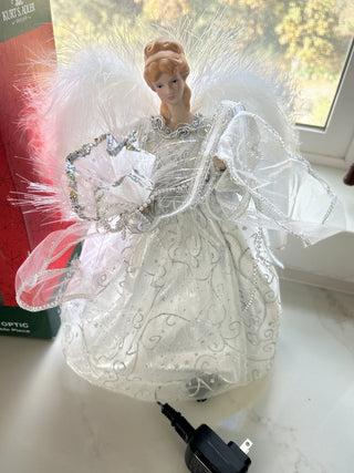Kurt Adler 12" White Silver LED Light Fiber Optic Angel Christmas Tree Topper-RSV|126788