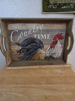 Wooden "Country Time" Rooster Tray w/Handles, RCD