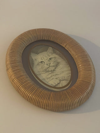 7.75"x9.75" 70's Lucid Lines Framed Cat on Glass, Oval--SP MTS