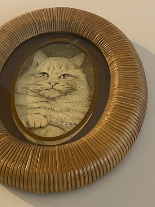 7.75"x9.75" 70's Lucid Lines Framed Cat on Glass, Oval--SP MTS