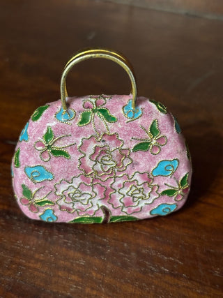 Vntg pink cloisonne floral bag NM MTS|65814