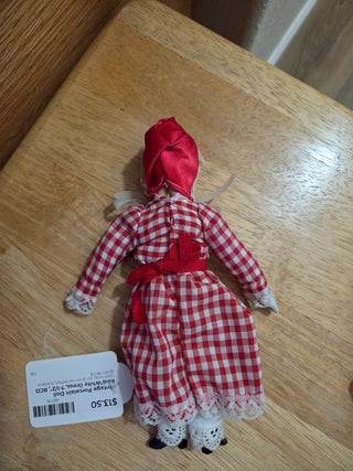 Vintage Porcelain Doll Red/White Dress, 7-1/2", RCD|132490
