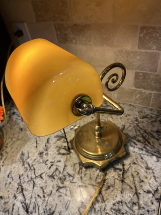 Vintage Brass Banker's Lamp with Amber Shade RCD|117925