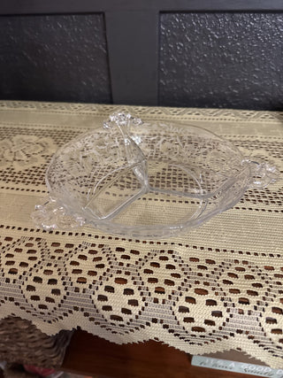 Vintage Cambridge 3 part Serving Dish with etched flowers -RCD|119149