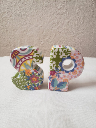 Stripped & Floral Letters S & P Salt & Pepper -RCD