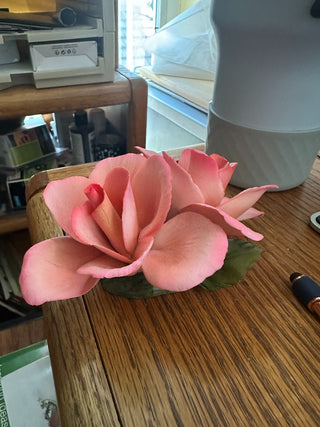 Capodimonte Italian Handmade Porcelain Pink Roses, 5", RCD|71942