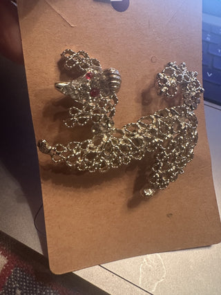 1960's Vintage sassy silver tone french poodle brooch with rhinestone #62 VV MTS|110500