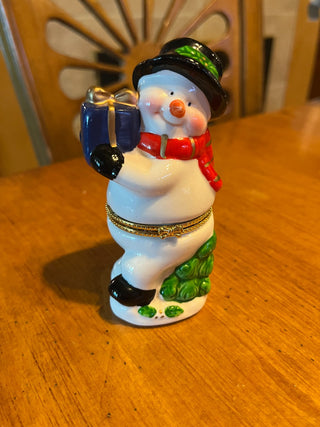 Vintage Porcelain Snowman Hinged Trinket Box RSV|123690