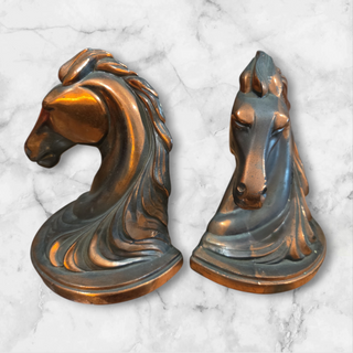 Rare vintage Abbotware horse head bookends copper bronze finish