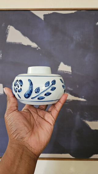 SALE - Blue Floral Hurricane Candle Lamp