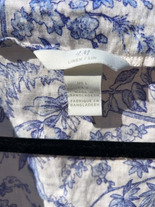H&M 100% Linen Wrap Top Botanical Print Size L