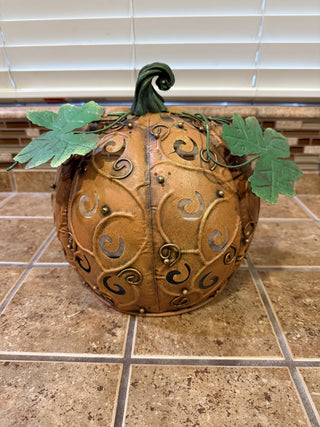 Vintage Metal Pumpkin Candle Holder Fall Halloween Thanksgiving 10” Tall RCD|113977