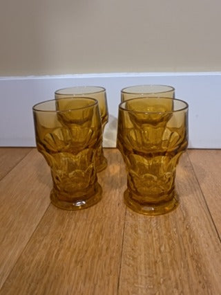 RF 4x Vtg Anchor Hocking Amber Tumblers