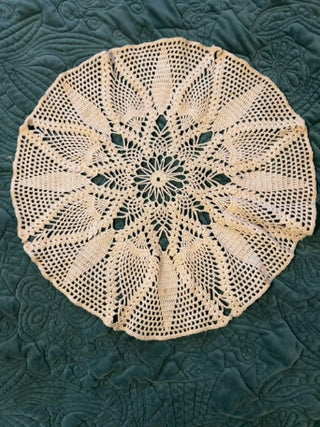 vintage 16.5” round ecru cotton crochet doily