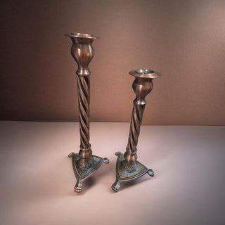 Vintage Copper ornate Candlesticks pair Heavy