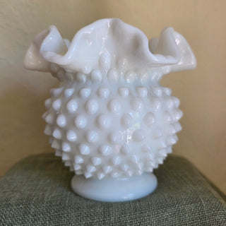 NEW - Vintage White Milk Glass Hobnail Footed Vase