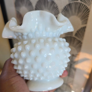 NEW - Vintage White Milk Glass Hobnail Footed Vase