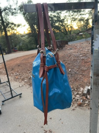 Vintage Dooney & Bourke sky blue patent leather satchel