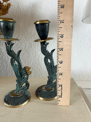 Pair of vintage brass feather candle sticks RSV|109164