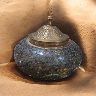 Mosaic Amber Glass Decorative Bowl Mosaic Cracked Glass With Lid